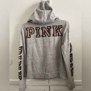 Pink Victoria’s Secret Bling Hoodie Sweatshirt Size XS Gray Color